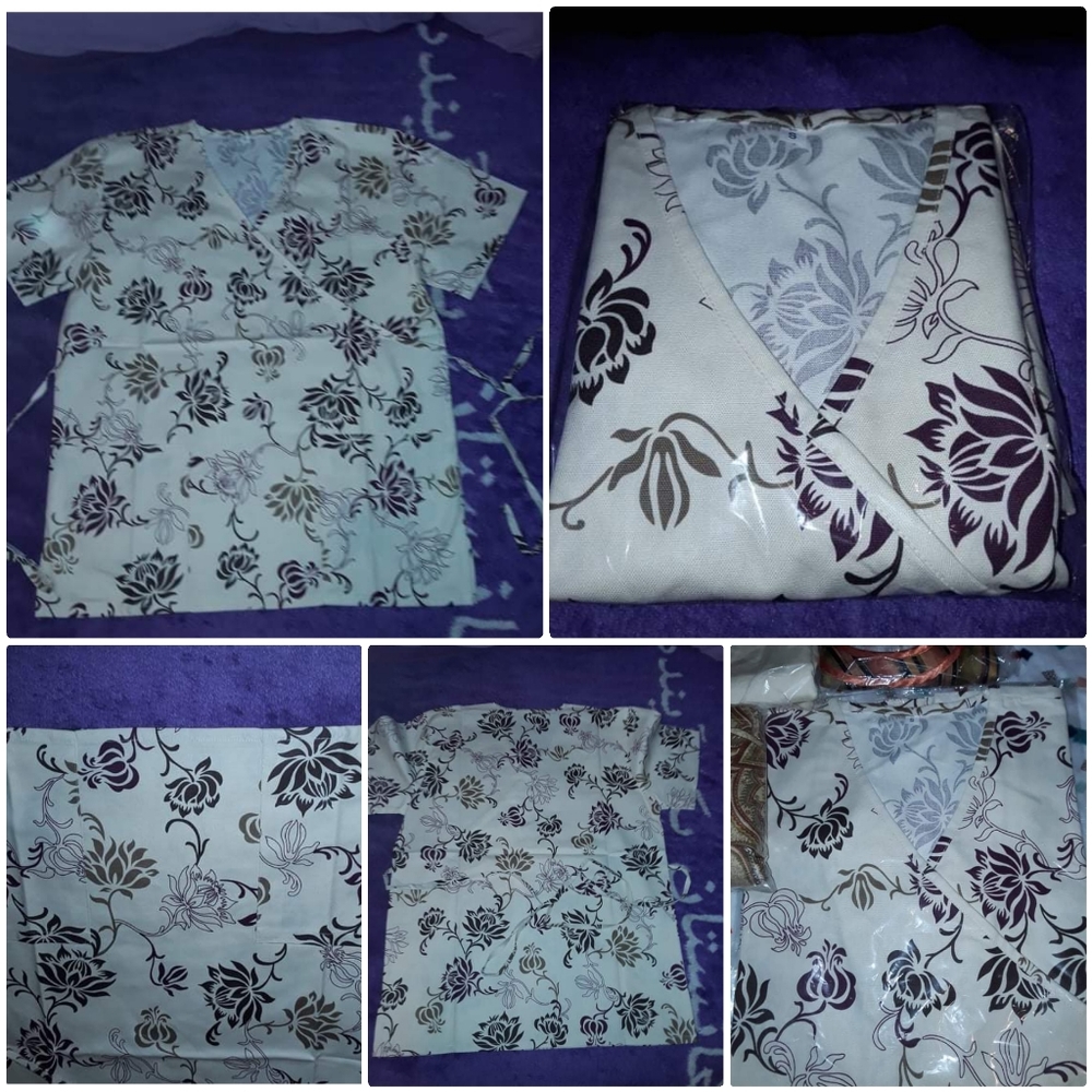 Cream Color Floral Scrub Top Small